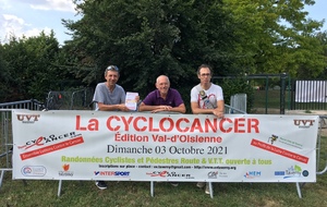 Pose de la première banderole pour La CYCLOCANCER édition Val d'oisienne qui aura lieu à TAVERNY (95) le 3 octobre 2021 